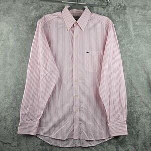 Lacoste Dress Shirt Men Size 42 Pink Alligator Button Down Long‎ Sleeve Striped